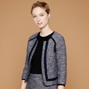 J. Crew Women's Blazer Size 10 Navy Blue Tweed Cropped Workwear